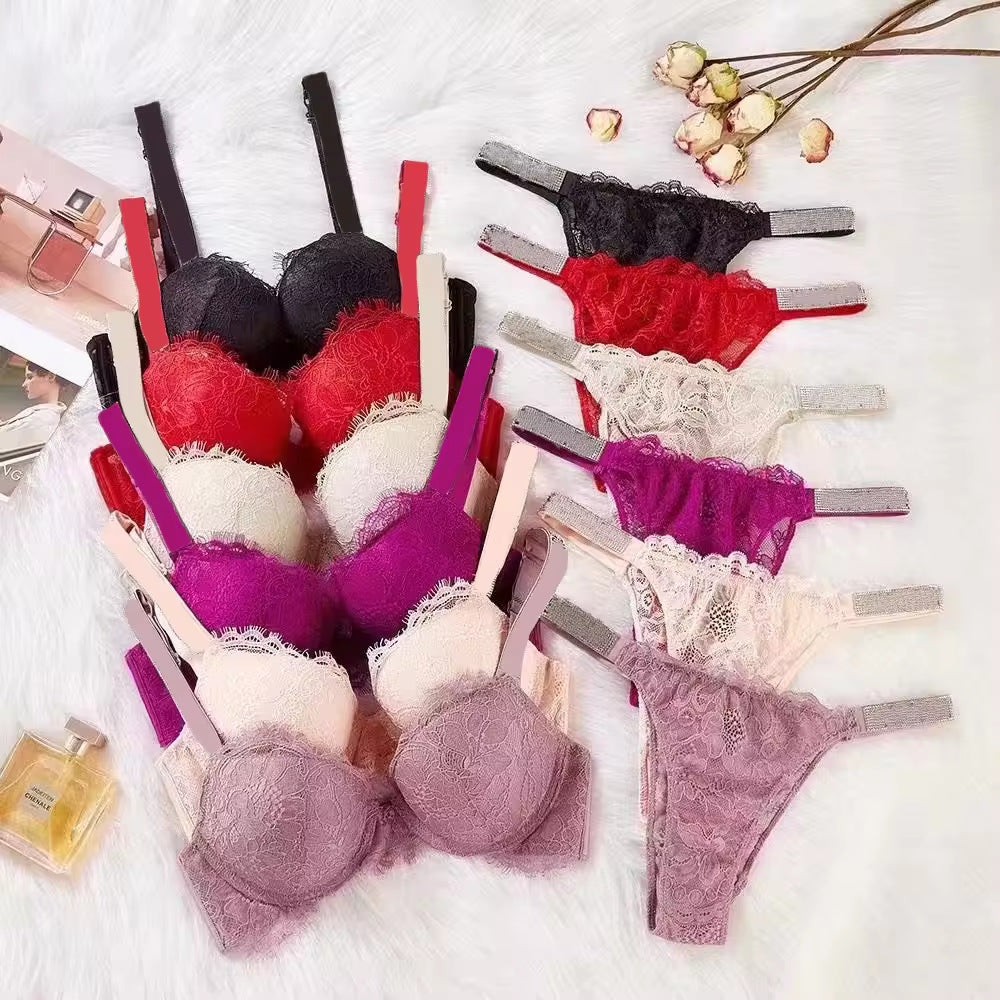 Lace Hot Drilling Bra Underwear Set