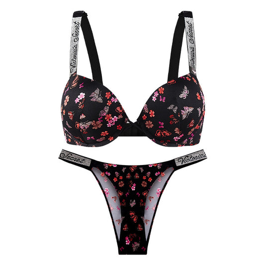 Diamond Printed Bra Set Steel Ring Printed Underwear