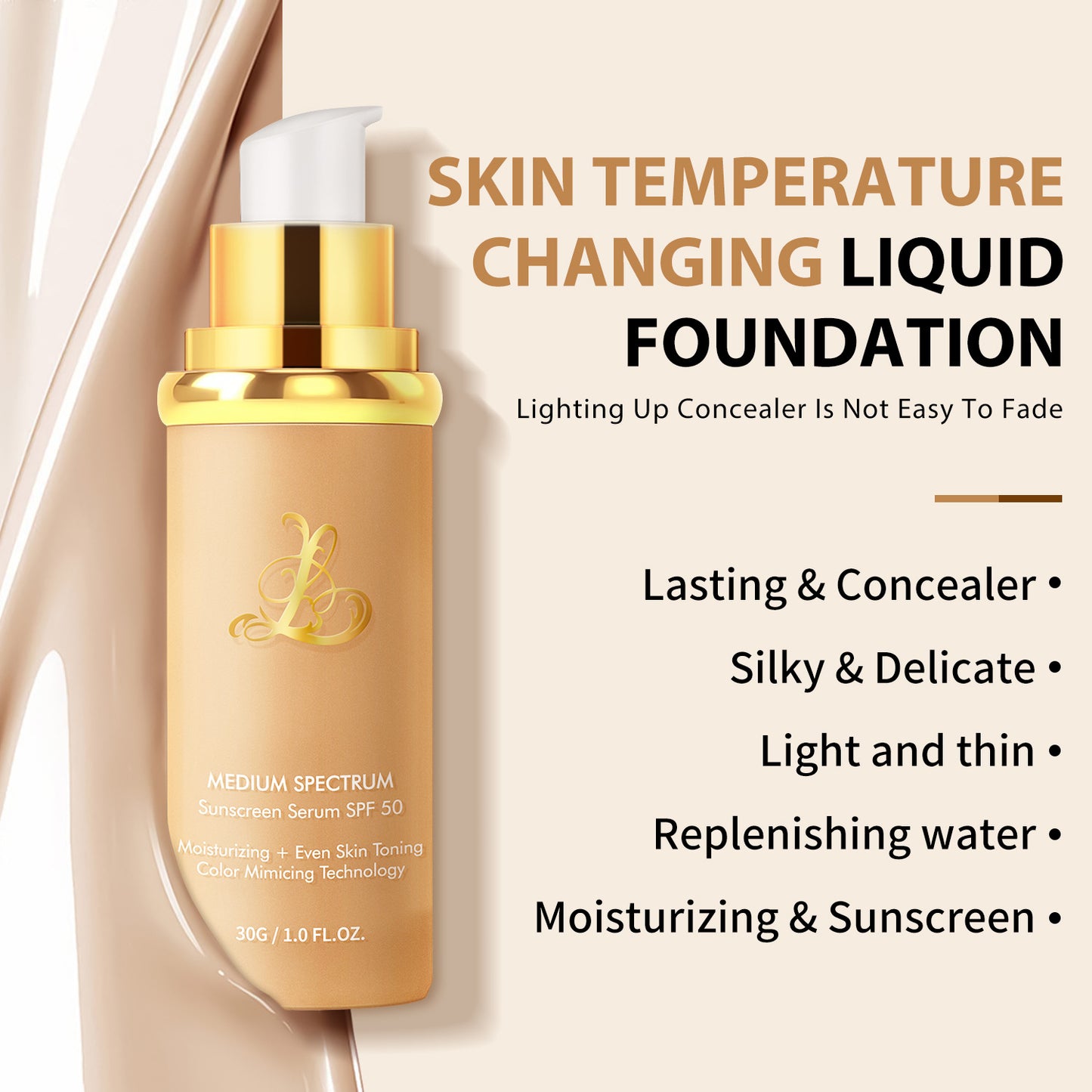 Color Change Liquid Foundation 4 In 1 Bionic Color Change Concealer Not Fake White Not Card Powder English Packaging Liquid Foundation