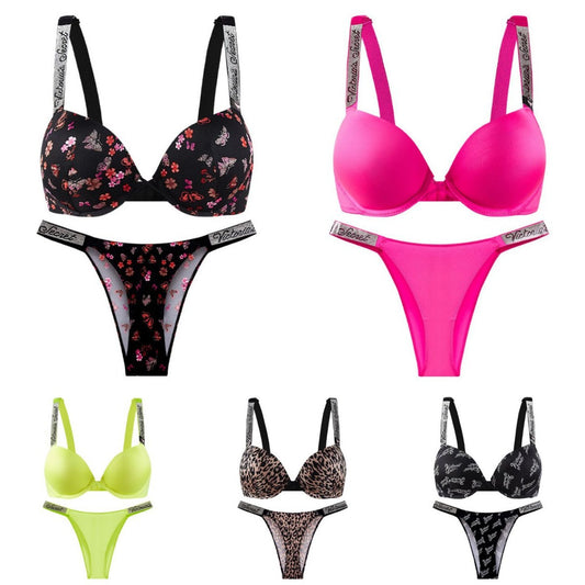 Diamond Printed Bra Set Steel Ring Printed Underwear