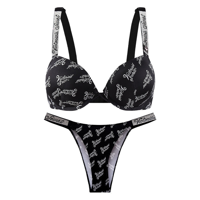 Diamond Printed Bra Set Steel Ring Printed Underwear